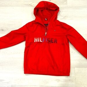 Tommy Hilfiger Big Boys' Popover Jacket in red. Cool detail light weight 12/14 M